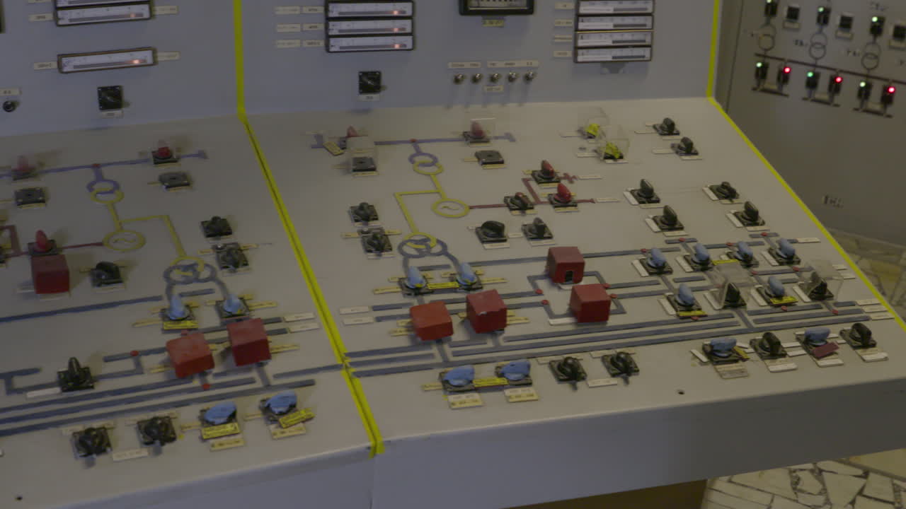 Electrical Control Panel Of Chernobyl Nuclear Power Plant In Northern Ukraine. Close-up Tracking Shot