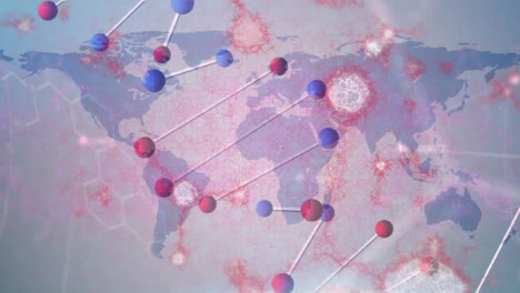 세계 지도 위에서 회전하는 dna 사슬의 애니메이션