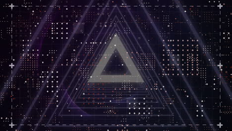 animación de triángulos y procesamiento de datos en cuadrícula.