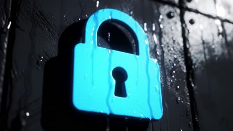 blue padlock icon on wet surface