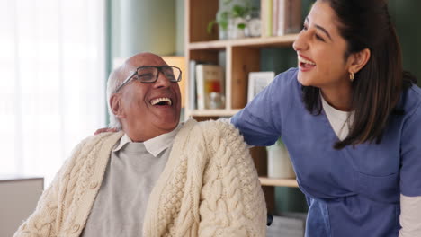 caregiver assisting happy senior man