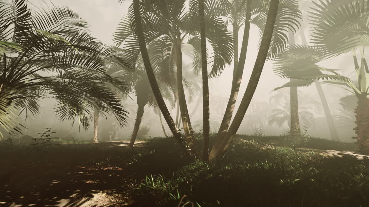 안개 와 빛 이 있는 열대 정글