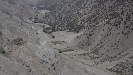 small village in bottom of panshir valley, view from mountain top