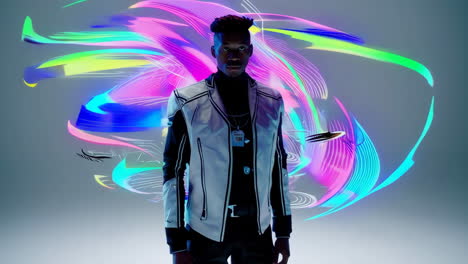 futuristic portrait of a man with vibrant abstract background