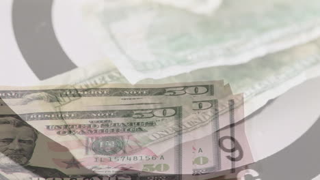 animación del ojo del toro, billetes de dólar estadounidense sobre billetes de conteo a mano.