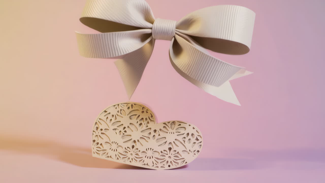 Decorative Heart and Bow with Varying Pastel Backgrounds