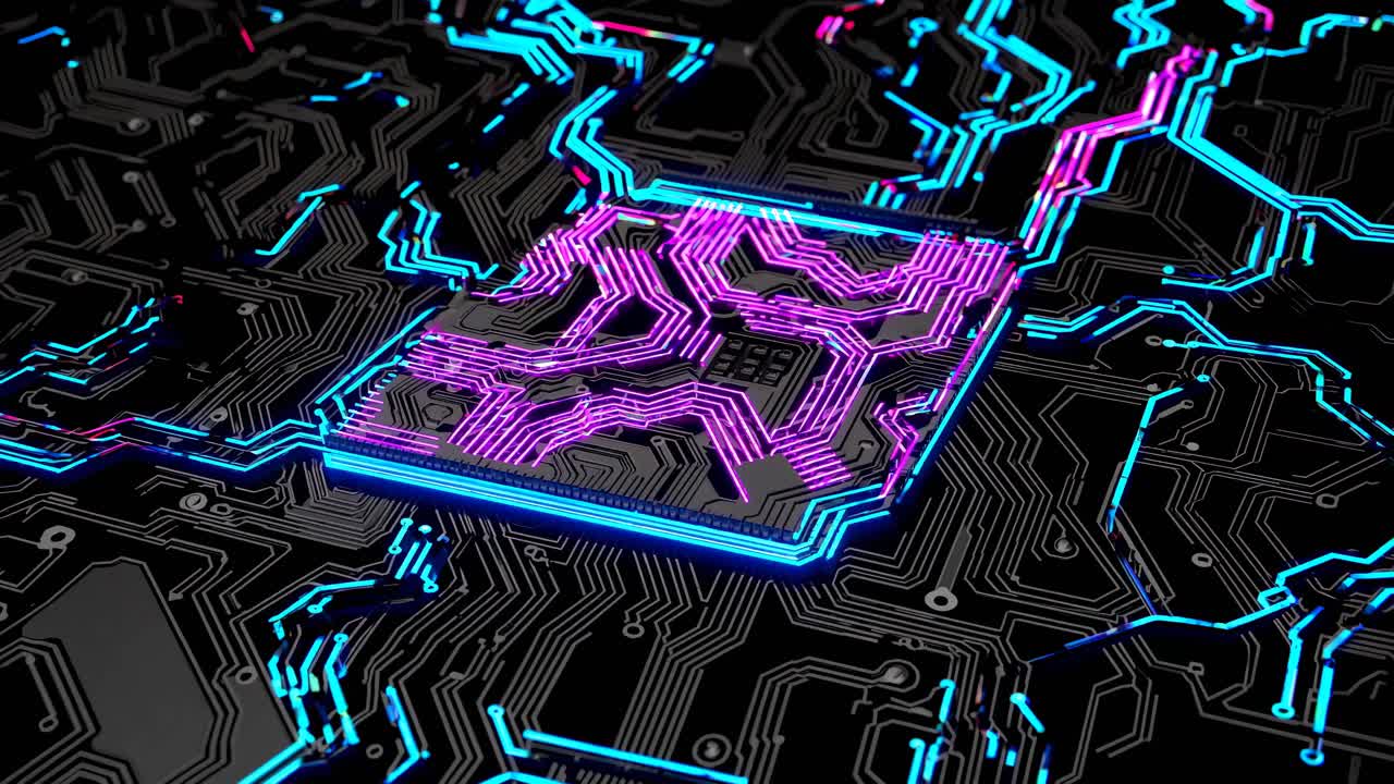 High-Tech Circuit Board with Glowing Components