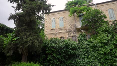 Jerusalem-stone-building-in-windy-winter-cold-day,-nature-view,-long-shot