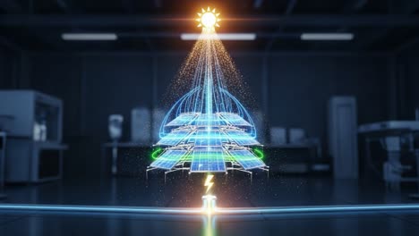 innovative energy source visualization: a detailed look at a futuristic pyramid structure harnessing solar power and dynamic energy flow