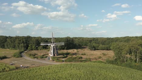 scenic aerial view of a windmill in a countryside setting