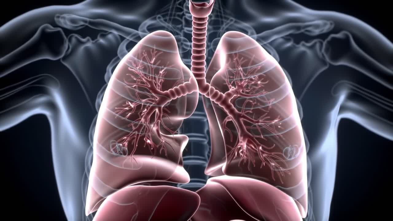 Detailed Visual Representation of Human Lungs Showcasing Intricate Anatomy and Function via Advanced Imaging Techniques for Educational Purposes
