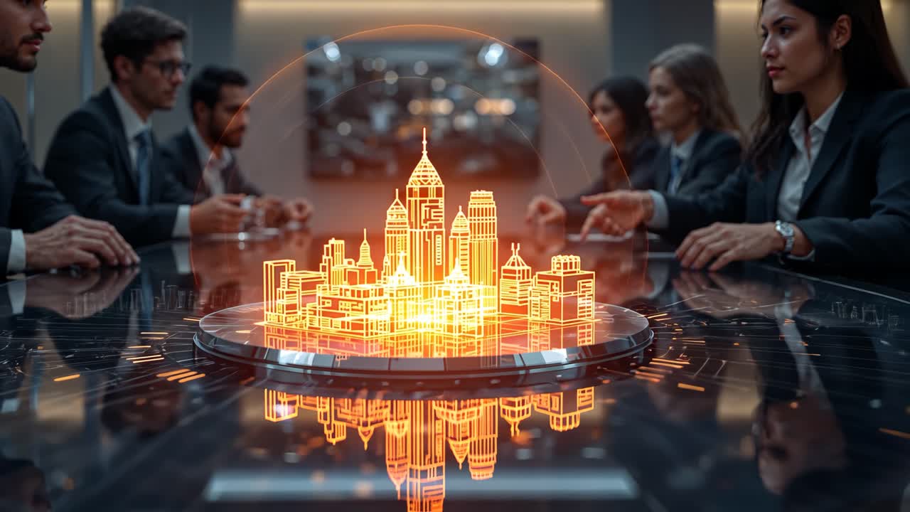 Business Meeting with City Hologram