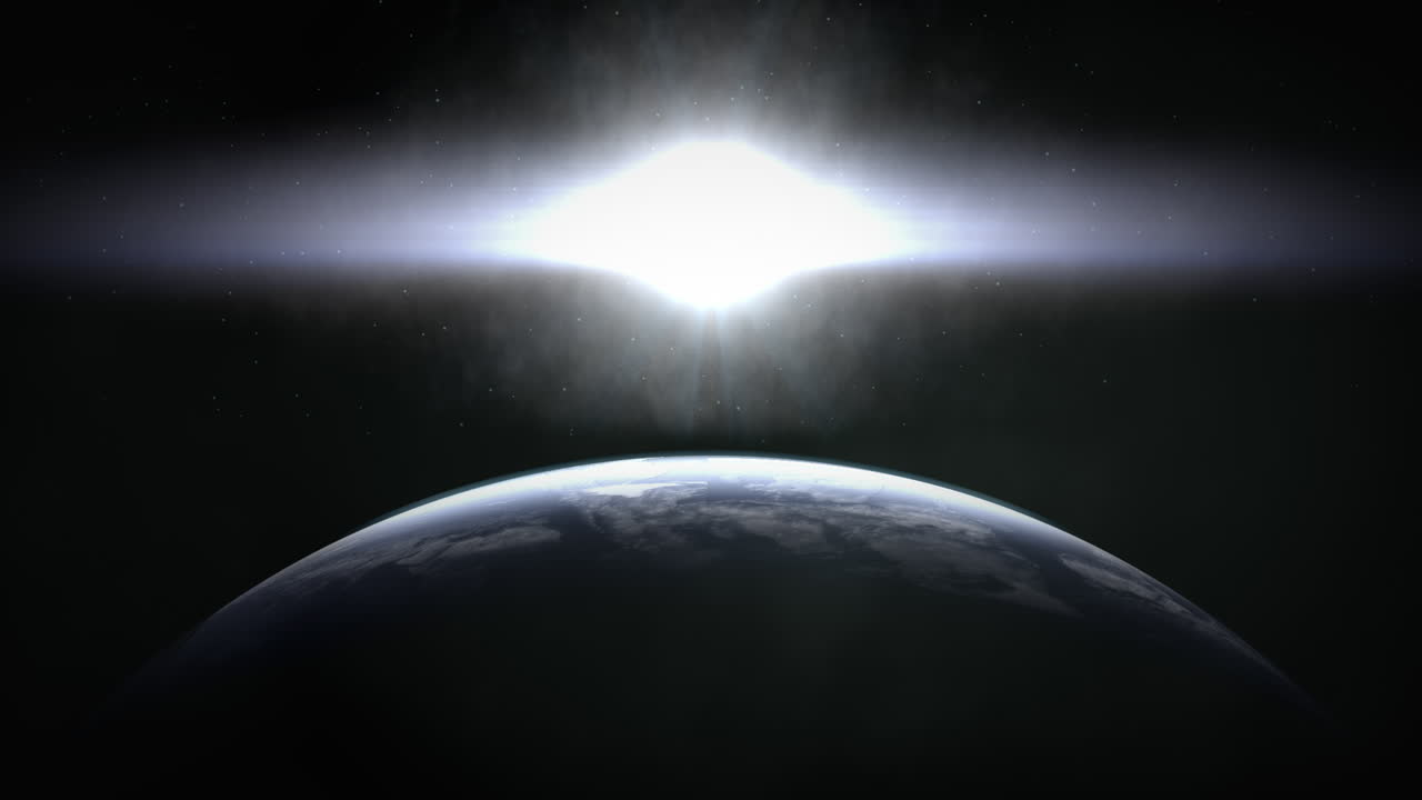 Flash of light and big planet in space