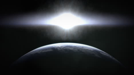 flash of light and big planet in space