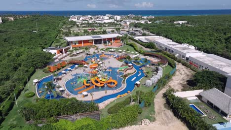 Orbit-shot-of-Nickelodeon-resort-in-Punta-Cana,-Dominican-Republic