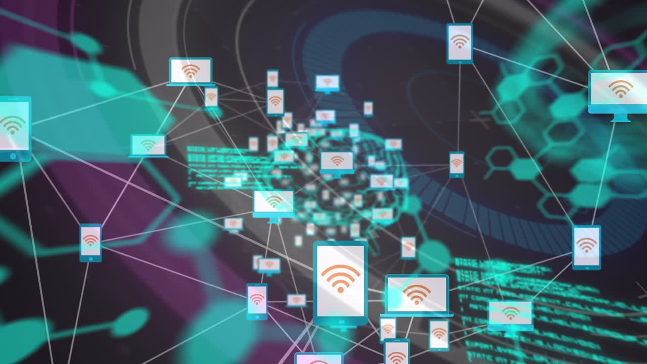 animación del procesamiento de datos a través de una red de conexiones