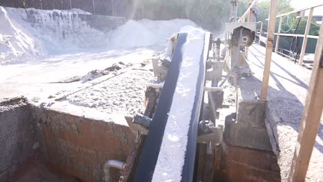 salt factory industry, process of salt creation in a salt belt, from extraction to refinement