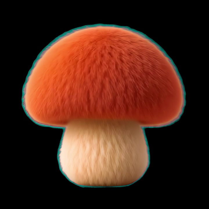 3D Render of a Fluffy Orange Mushroom on Black Background