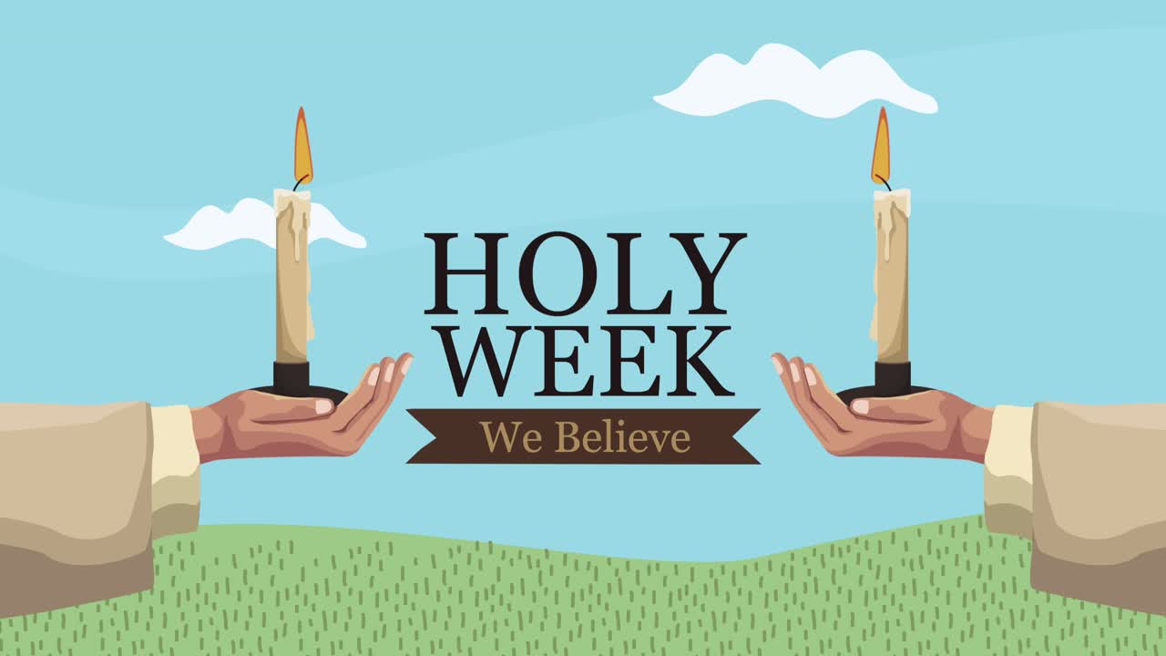 holy week lettering animation with hands lifting candles