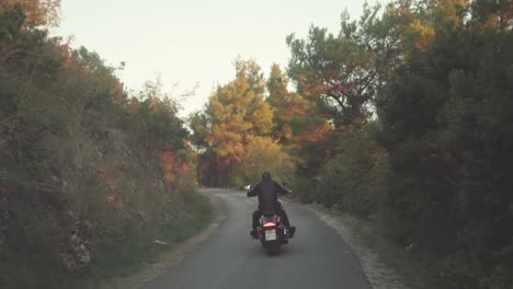 paseo en moto por el bosque