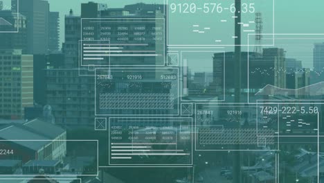 animación del procesamiento de datos financieros sobre el paisaje urbano