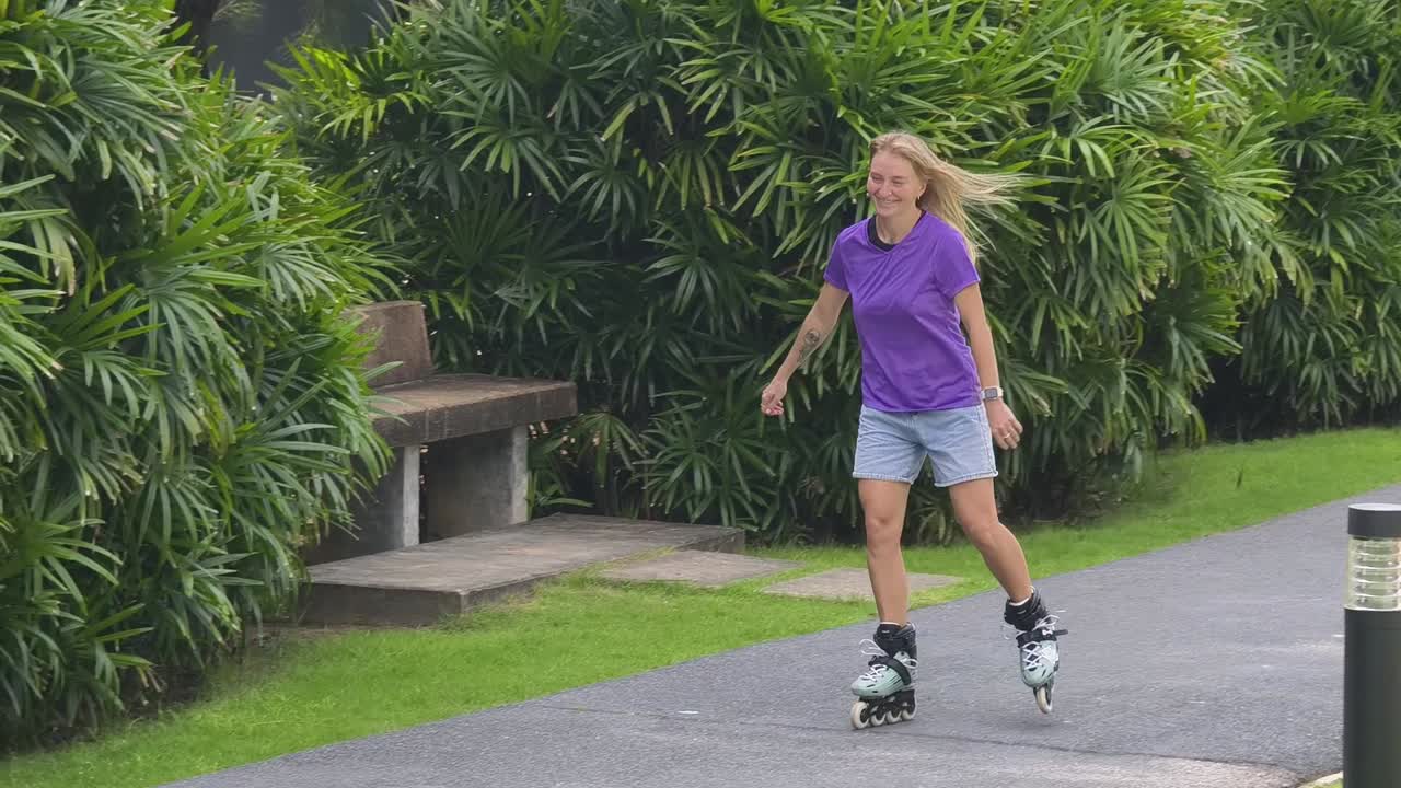 Woman Rollerblading in a Park