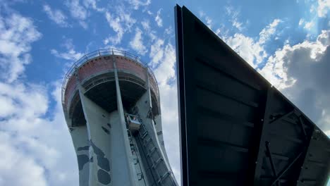 the vukovar water tower, a symbol of the war destruction of the homeland war, slide to up shoot, croatia