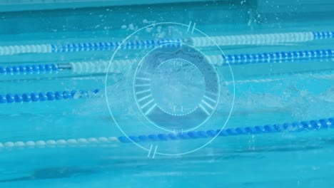 animation of scope scanning over caucasian male swimmer in pool