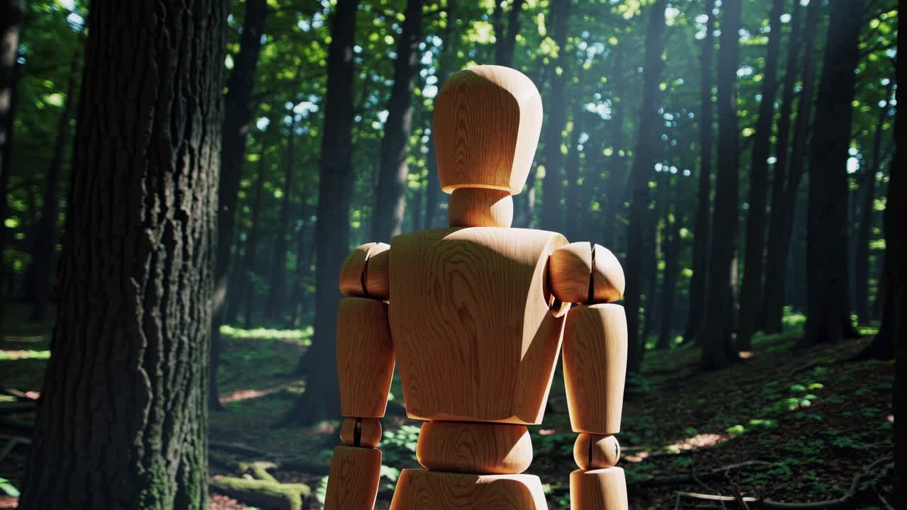 maniquí de madera en un bosque
