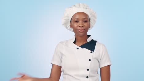 chef, mujer negra feliz o delicioso gesto de beso