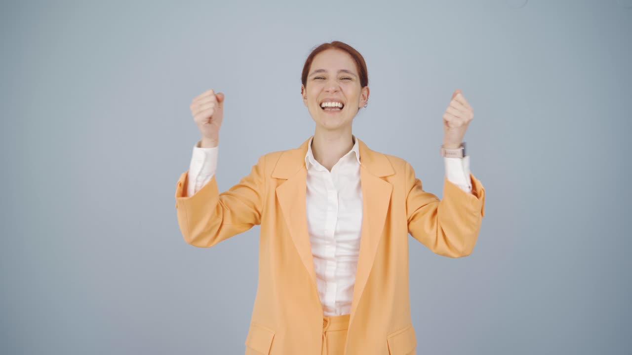 비즈니스 여자가 기 ⁇ 하세요.