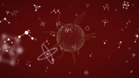 animación de células en movimiento sobre fondo rojo