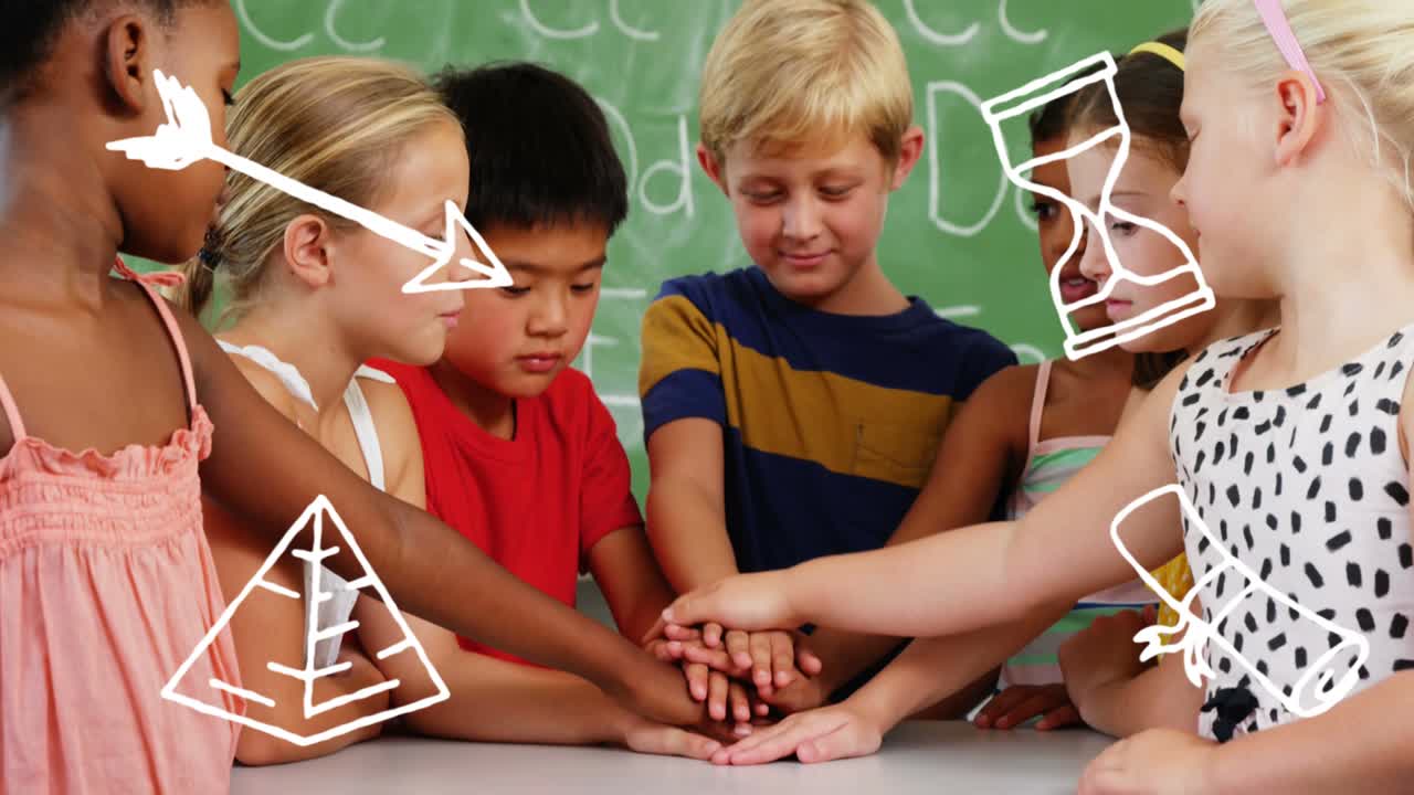 animación de iconos escolares sobre los escolares en la escuela