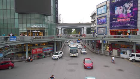 day time wuhan city traffic street crossroad bridge slow motion panorama 4k china