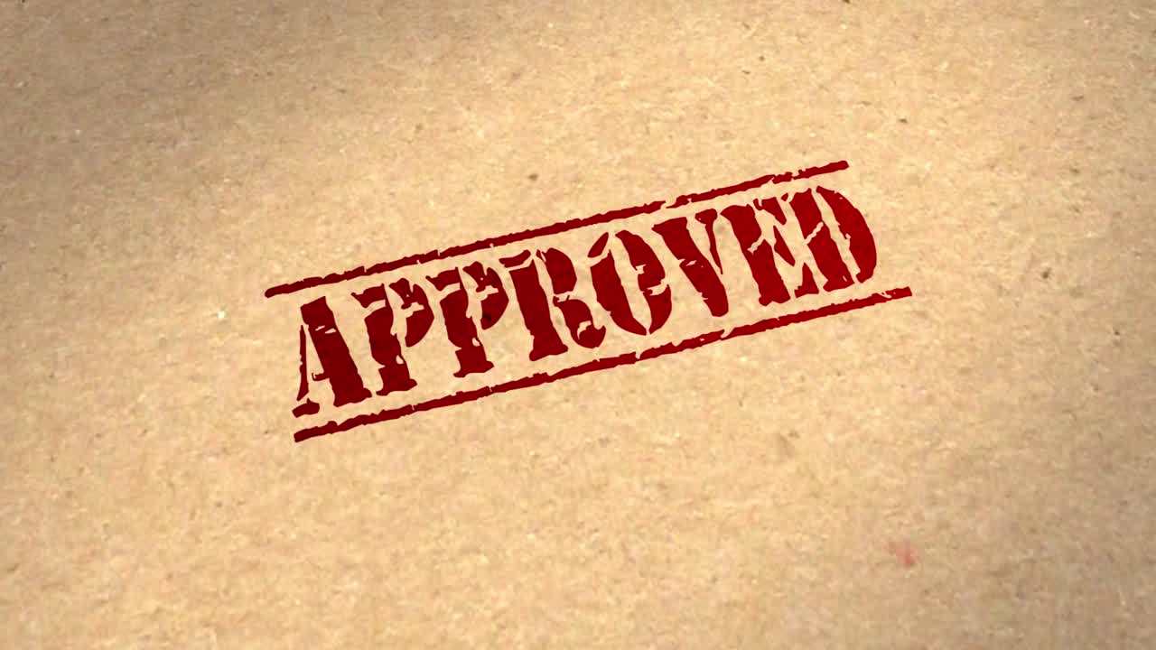 모션 그래픽 - 고무 스탬프가 승인되는 파일의 cgi 3d 애니메이션