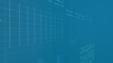 animación de múltiples gráficos con números cambiantes y tableros de negociación sobre un fondo abstracto