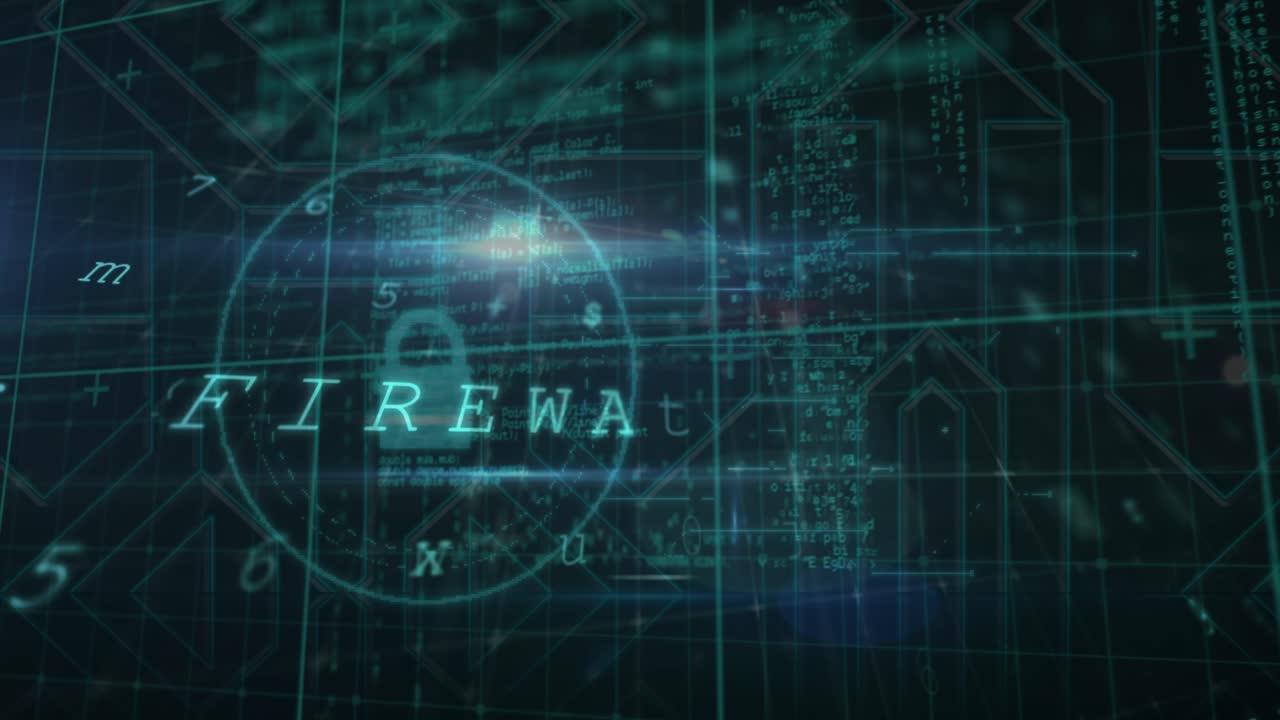 Animation of digital data processing over dark background