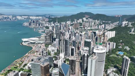 aerial view of hong kong business district in a summer day
