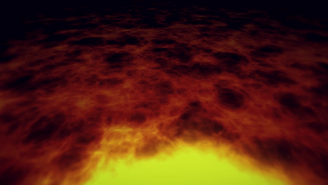 Cloud fire animation. Camera moving over fiery clouds.
