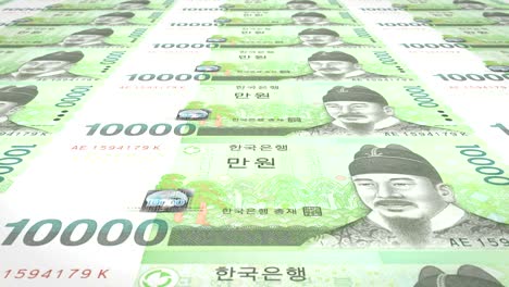 billetes de diez mil won de corea del sur rodando, dinero en efectivo, bucle
