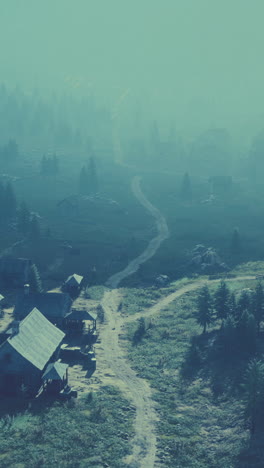 misty village landscape