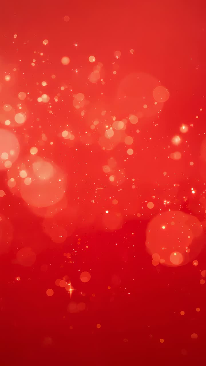 Vertical video: Shining red gradient field sliding on play starting in studio bokeh dots for party