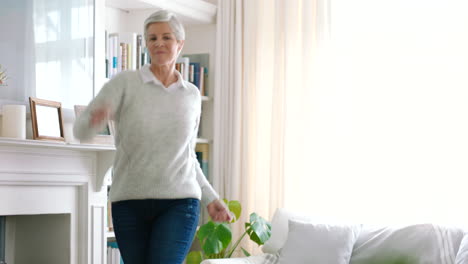 Dance,-music-and-a-senior-woman-in-her-living-room