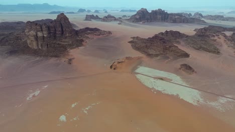 aerial view over wadi rum desert in jordan - drone shot