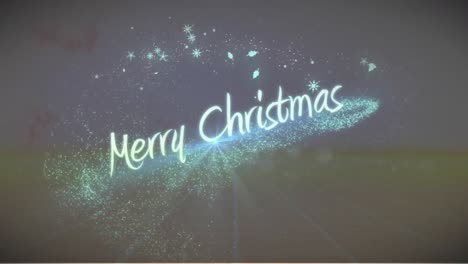 Digitale-Animation-Von-Texten-Zu-Frohen-Weihnachten-Und-Leuchtenden-Sternen,-Die-Sich-Vor-Grauem-Hintergrund-Bewegen