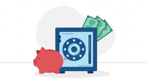 piggy savings money with bills animation