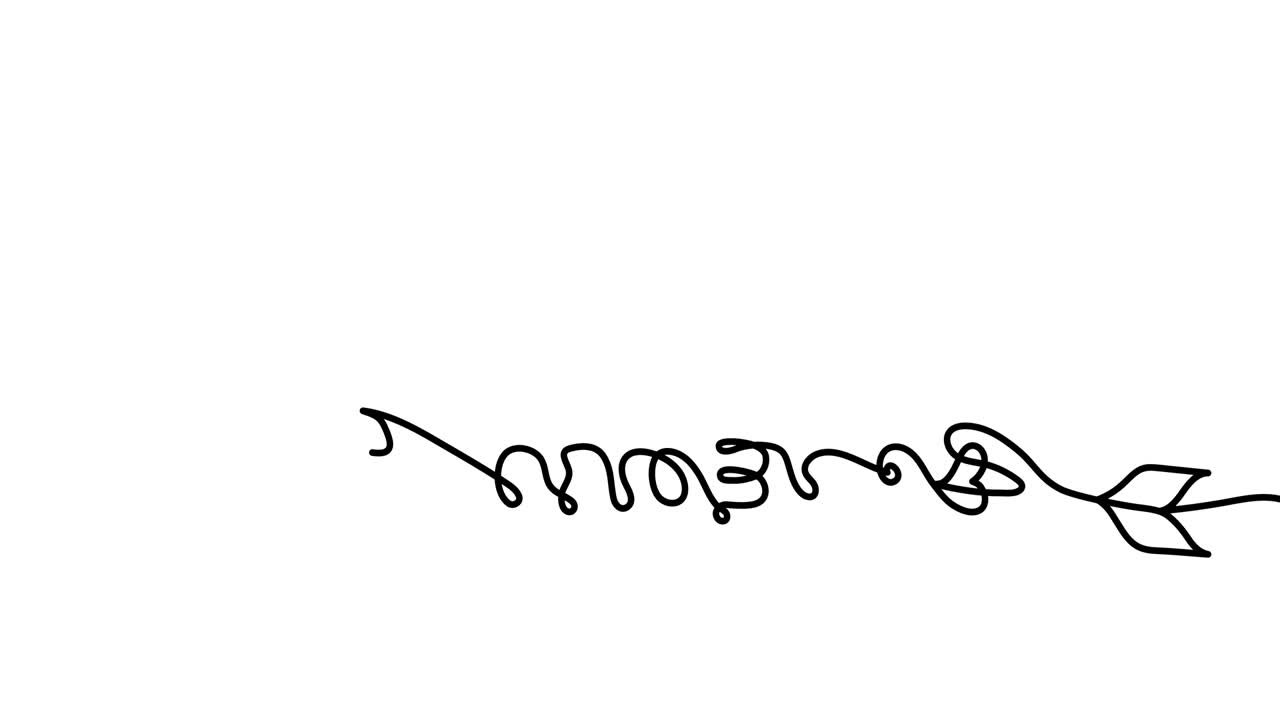 ilustración animada. corazón continuo de una línea y aimer (amor en francés) en forma de flecha. estilo minimalista dibujado a mano. video 4k