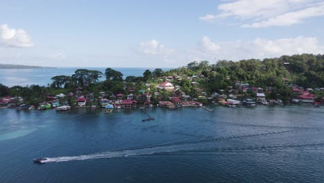 transport by speedboat from the island bastimentos in panama, exotic tourist destination, aerial