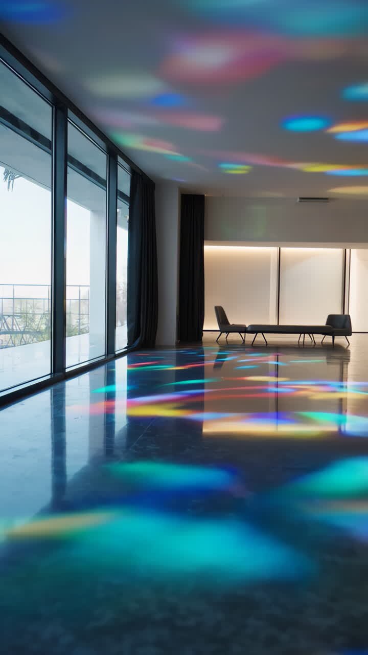 Soggiorno moderno di lusso con riflessi di luce colorati