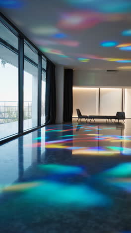 modern luxury living room with colorful light reflections